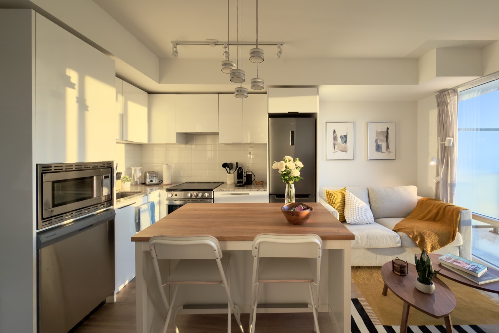 Yonge and College kitchen, dining and living space